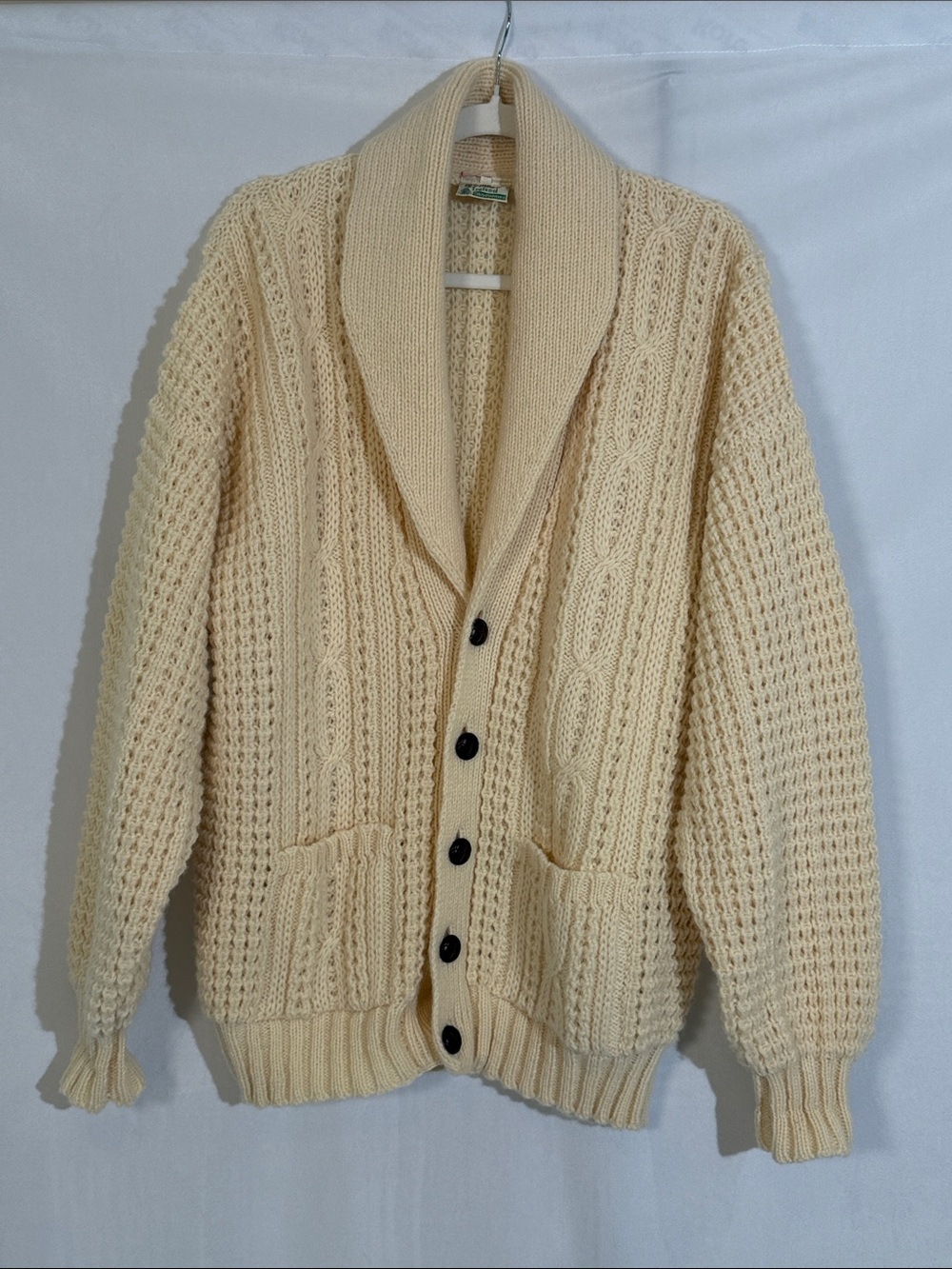 Bonner Ireland  Irish Fisherman’s Cardigan Sweater Size L Cableknit Ivory